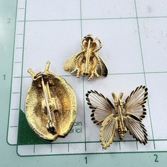 VTG Lot of 3 Pins Enameled Lady Bug Rhinestone Bee & Monet Butterfly Gold Tone