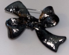 Rhinestone Bow Brooch Pin Black Tone Sparkly Vintage Style 2.5 Inch Free Ship