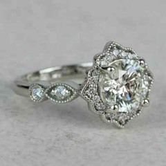 14K White Gold Finish 2.90Ct Art Deco Style Lab Created Diamond Engagement Ring
