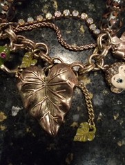 B & J Rose & Gold Tone Charm Necklace And Bracelet Set Hearts, Leaves, Frog,…