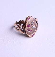 Antique Vintage 14k Rose Gold Ring Rose Cut Diamonds Ruby and Simili NO TARIFF