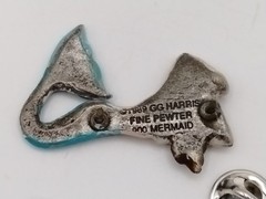 Vintage GG Harris Fine Pewter Mermaid Pins Lot of 2 Gold Plated Hand Painted