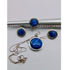 Vintage Taxco Sterling Silver Blue Turquoise Necklace Earrings Ring Set Mex 925