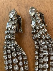 Vintage Huge Prong Set Rhinestones Chandelier Dangle Drop Clip On Earrings