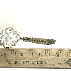 Gold & Silver Toned Pendant with Link Chain Tassel on 34″ Gold Toned Necklace