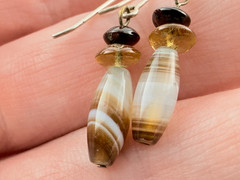 Vintage Sterling Silver Blown Glass Beads and Tigers Eye Hook Earrings 1g 1.25In