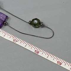Glass Bead Station Necklace Blue Flower Lampwork Purple Acrylic Black Tone 36″
