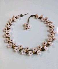 Early Unsigned Miriam Haskell Glass Baby Pink Beads Goldtone Bookchain Necklace