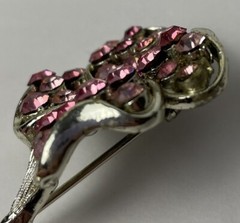 CORO Pink Rhinestone Flower Pin Silver Tone Nature Garden Trees Floral Read Desc