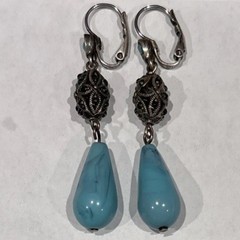 Turquoise Dangle Earrings Leverback Pierced Jewelry Vintage (?) See Description