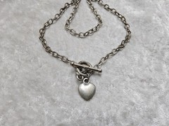 Silver Tone Chain Necklace Heart Toggle Clasp 16in