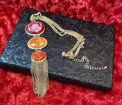 Vintage Chicos Triple Pendant Gold Tone Necklace Amyra Collection Nickel Free