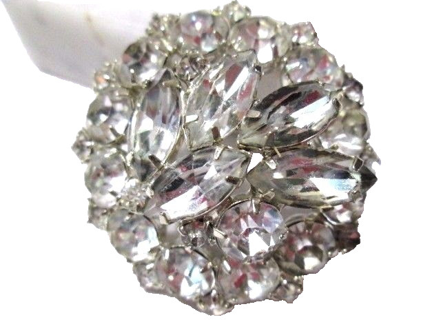 DOMED VINTAGE RHINESTONE PIN NAVETTES PRONG SET STONES VINTAGE