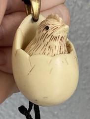 Vintage Chick in Egg Necklace Pendant Black Cord Signed Luke Razza Resin Figural