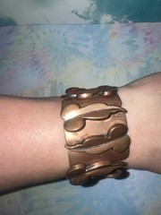 Vintage 1960s Renoir Copper Jewelry Bracelet Bangle Green Clip On Earrings