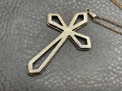 HUGE Vermeil Sterling Silver Cross Pendant And Gold Filled Chain Necklace 28”
