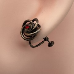 Vintage Twisted Rope 1/20 10K Red Rhinestone Clip Screw Back Earrings .75″