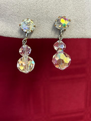 Pair Of Vintage Crystal Glass Bead Dangle Drop Clip On Earrings Granny Core