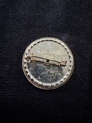 Mother of Pearl Round Gold Tone BROOCH Pin MOP Center General Mfg USA 1.2″
