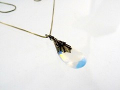 Sterling Silver Opaline Glass Pendant Necklace Box Chain 925 5.3G 17.75 Inches