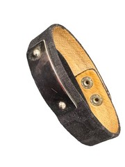 Vintage Leather Bracelet W Metal Plate Double Button Adjust 1990’s-2000’s 7-8”