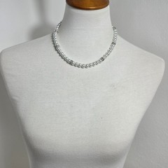 Icing White Faux Pearl Necklace Silver-Tone Rhinestone Rondelles Spacers