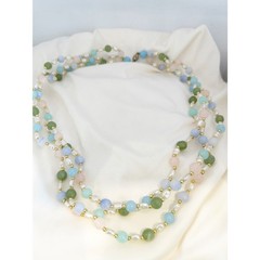 Vintage Faux Jade and Pearl Triple Strand Beaded Necklace