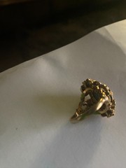 Vintage 18K Signed H.G.E. Victorian Style Faux Fire Opal Solitaire Band Ring 7
