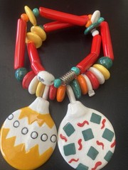 Ruby Z Necklace Candace Loheed Colorful Ceramic 20″ Beaded Chunky Xmas **BROKEN*