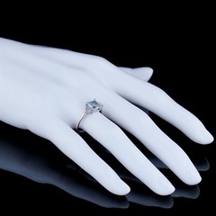 VINTAGE AQUAMARINE & LAB CREATED DIAMOND 14K WHITE GOLD FINISH COCKTAIL RING