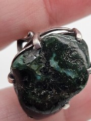 Vintage Sterling Silver Modernist Large Green Free Form Stone Chunky Ring Size 4