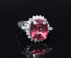 Fine 4.97ct Natural Pink Tourmaline & 0.42ct Diamond Platinum Halo Ring Size 5.5