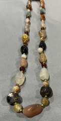 Vintage Semi Precious Stone Necklace Natural Polished Agate Jasper Barrel Clasp