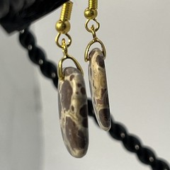 Asteroid Jasper Gold French Wire Earrings Natural Gemstone Earthy Cosmic Casual