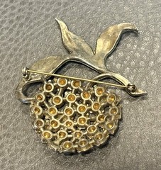 Vintage Art Deco Large Fruit Leaf Brooch Enamel & Rhinestone Pot Metal Pin