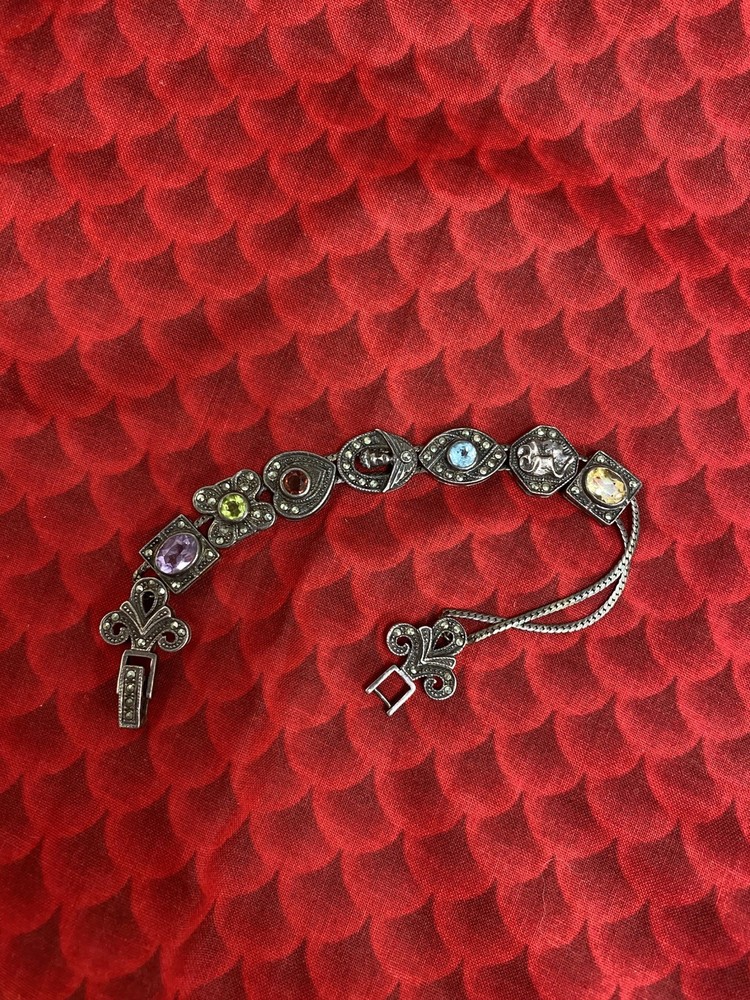 VICTORIAN REVIVAL STYLE STERLING SILVER -GEMS – MARCASITE SLIDE BRACELET