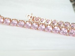 Vintage Sterling Silver 925 RoseGold on Large Pink Gemstone Tennis Bracelet 7.5″