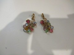 VINTAGE Earrings Dangle Multicolor Roud Goldtone Cased Beads Clip On