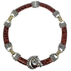 Nancy and David, 18K Gold, Silver and Embossed Leather Equestrian Choker