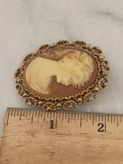 Vintage 1960s -1980s Signed BJ Faux Cameo Brooch Pin Costume Jewelry.