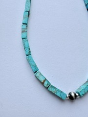 Sterling Silver TURQUOISE SEA SEDIMENT JASPER Rectangle Bead Necklace 18″ $160