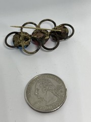 Antique Art Nouveau Red White & Blue Czech Glass Opaque Cabochon Brass Brooch