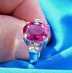 Original EARTH MINED RUBELLITE Tourmaline DIAMOND Deco Engagement Ring 14K GOLD