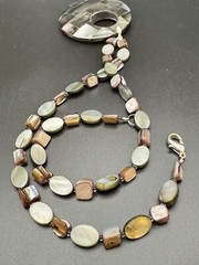 Vintage Mother Of Pearl & Abalone Coin Necklace With Large Shell Pendant