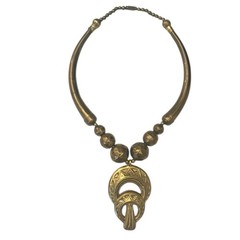 Vintage Brass Etruscan Necklace Tribal Statement Egyptian Revival Art Deco
