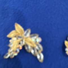 Weiss Signed Gold Tone Clear & AB Rhinestone Leaf Bracelet Earrings Brooch Set