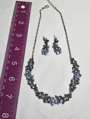 Vtg Antique Silver-Color Light Blue Rhinestone – Untested – Necklace & Earrings