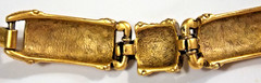 ETRUSCAN REVIVAL SPECTACULAR USA VTG. MATTE GOLD CABACHON ORNATE LINK BRACELET