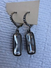 Vintage Givenchy Crystal Drop Earrings Gunmetal Signed Designer Logo