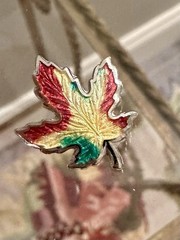 Vintage Signed BM Co Sterling Silver Multi Color Enamel Maple Leaf Brooch 3/4”